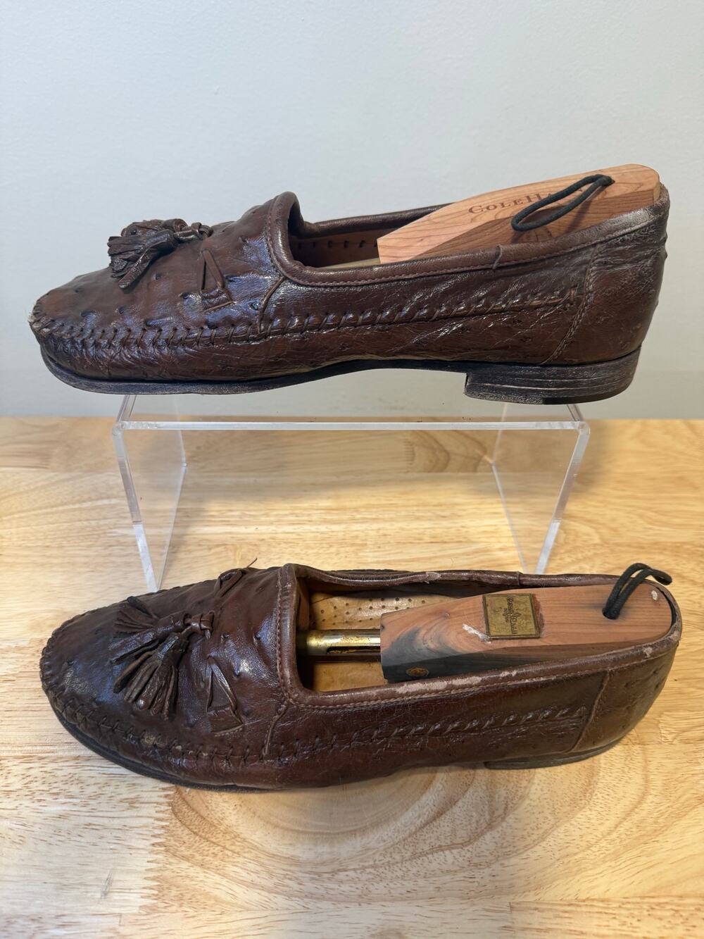 Zelli Made in Italy Ostrich Leather Slip On Loafer Shoes w Tassels Size 8.5 M JL